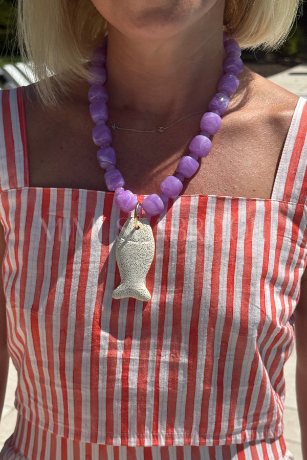Stone Fish Necklace, purple