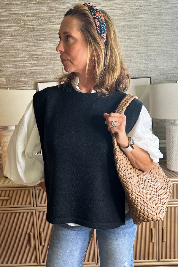 Sutton sweater top vest, black