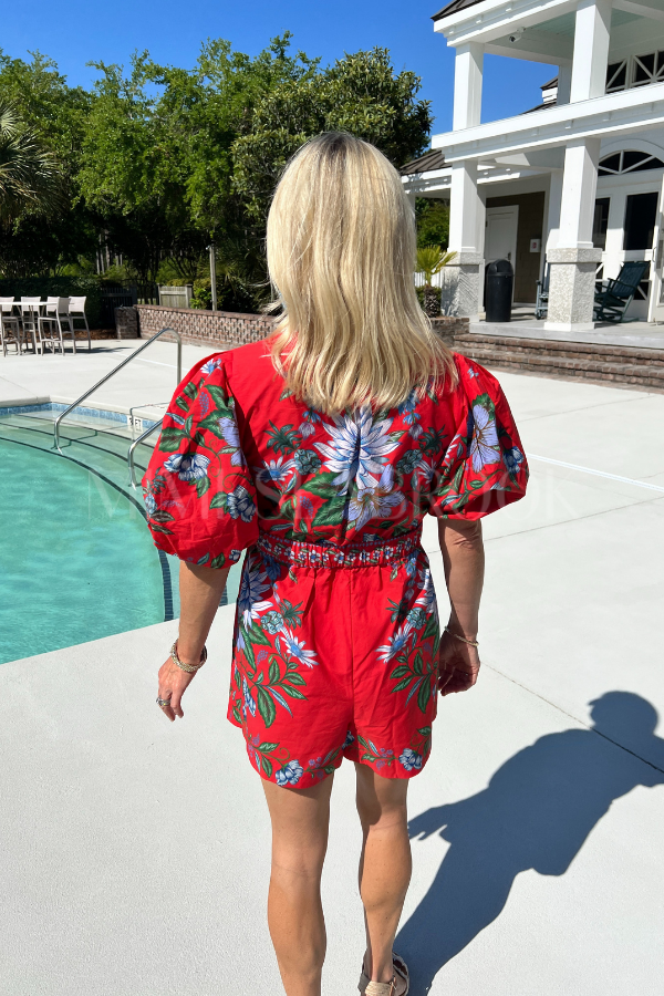 Sweet Bloom Bouquet Red Romper by FARM RIO