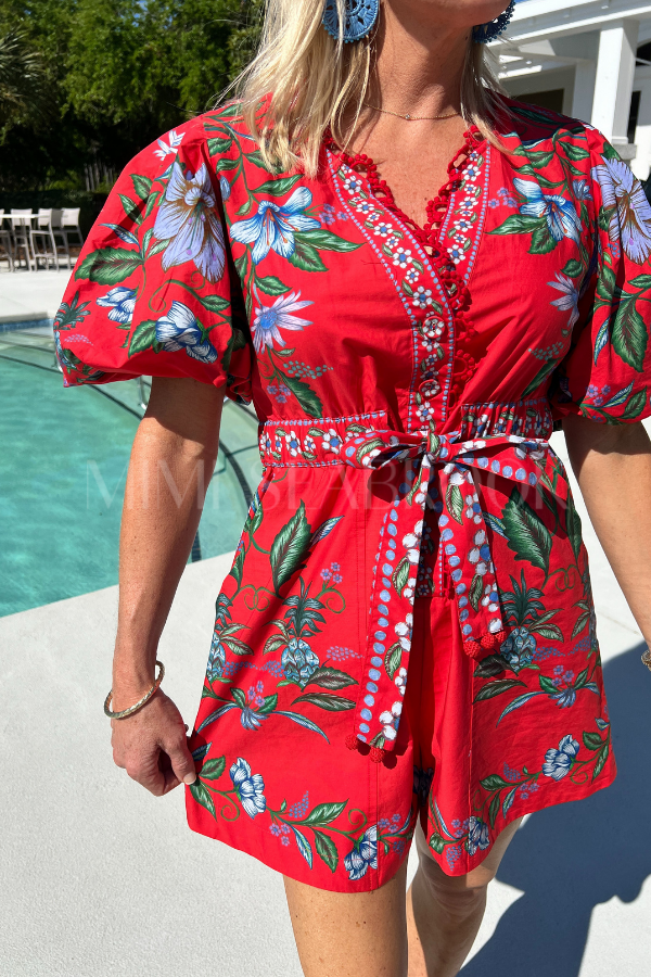 Sweet Bloom Bouquet Red Romper by FARM RIO
