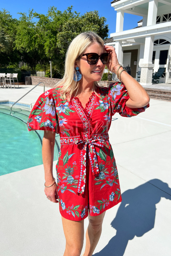 Sweet Bloom Bouquet Red Romper by FARM RIO