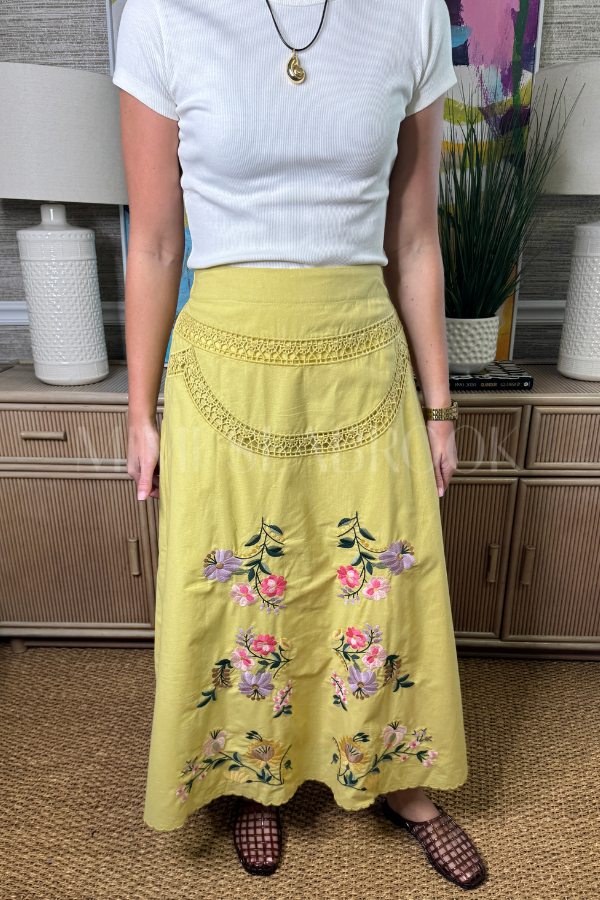 Sycamore set multi embroidery laced skirt and top set