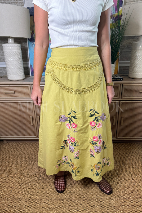 Sycamore set multi embroidery laced skirt and top set