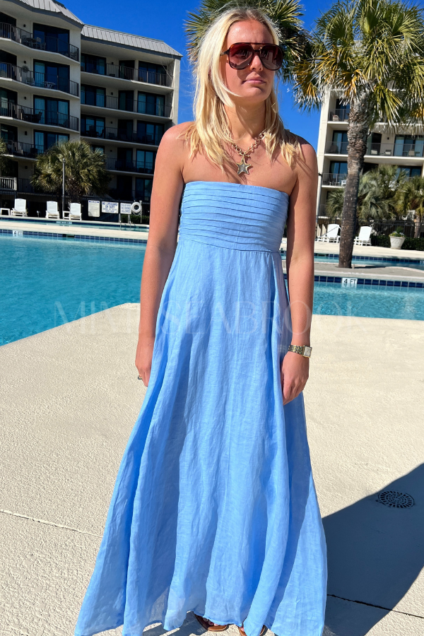 Talia Pintuck Linen Maxi Dress by Lusana