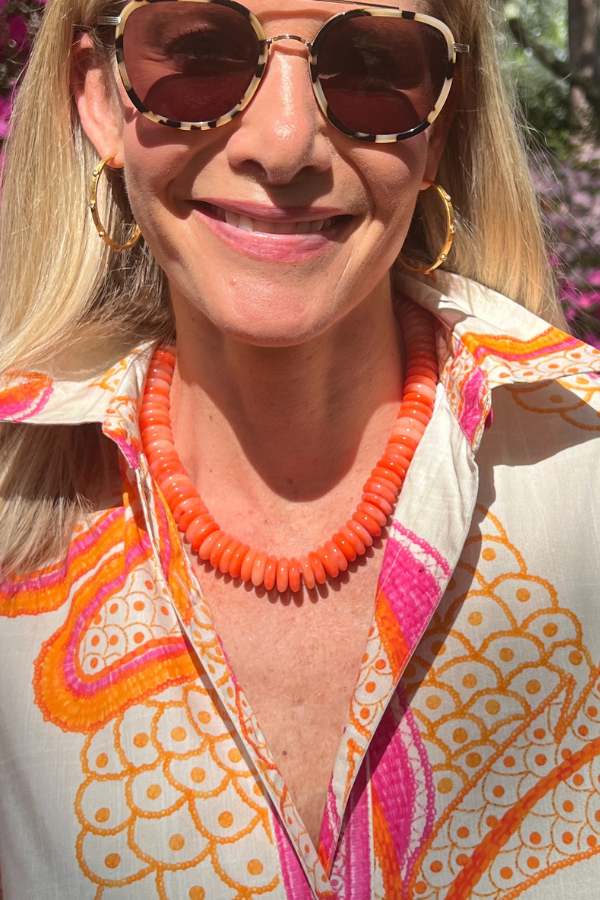 Temple necklace, coral/gold
