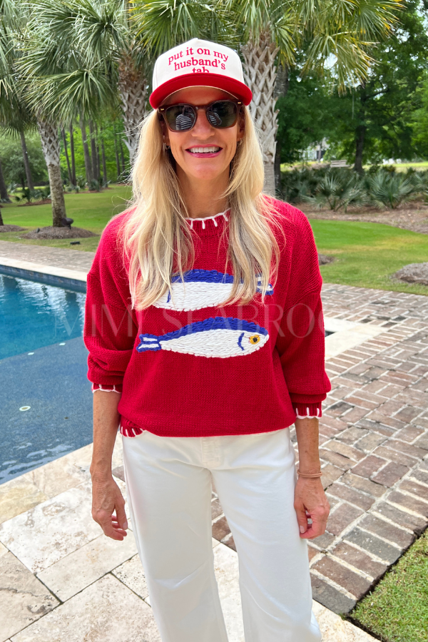 Thisbe sweater, red fish