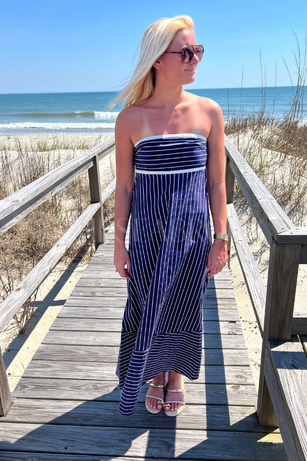 Timothy Dress, Indigo Stripe