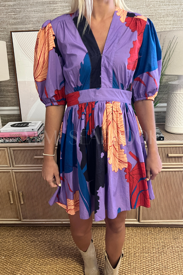 V-Neck Puff Mini Dress, Hague Lavender
