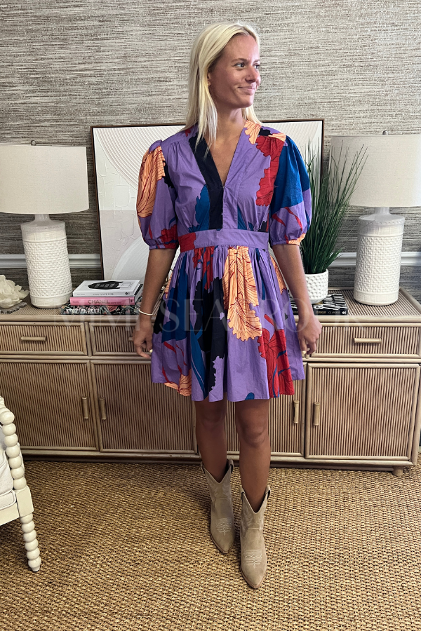 V-Neck Puff Mini Dress, Hague Lavender