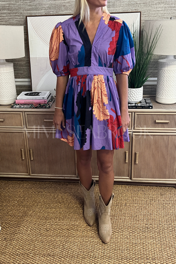 V-Neck Puff Mini Dress, Hague Lavender