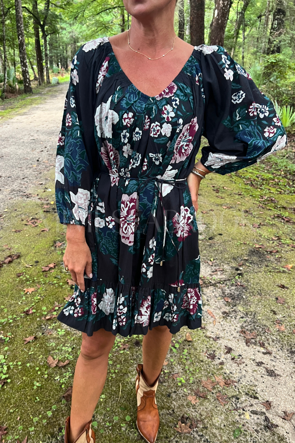 Vittoria Mini Dress, Juliet Ebony Print by Cleobella
