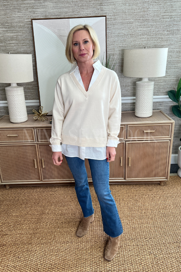 Whelan sweater top, cream/white