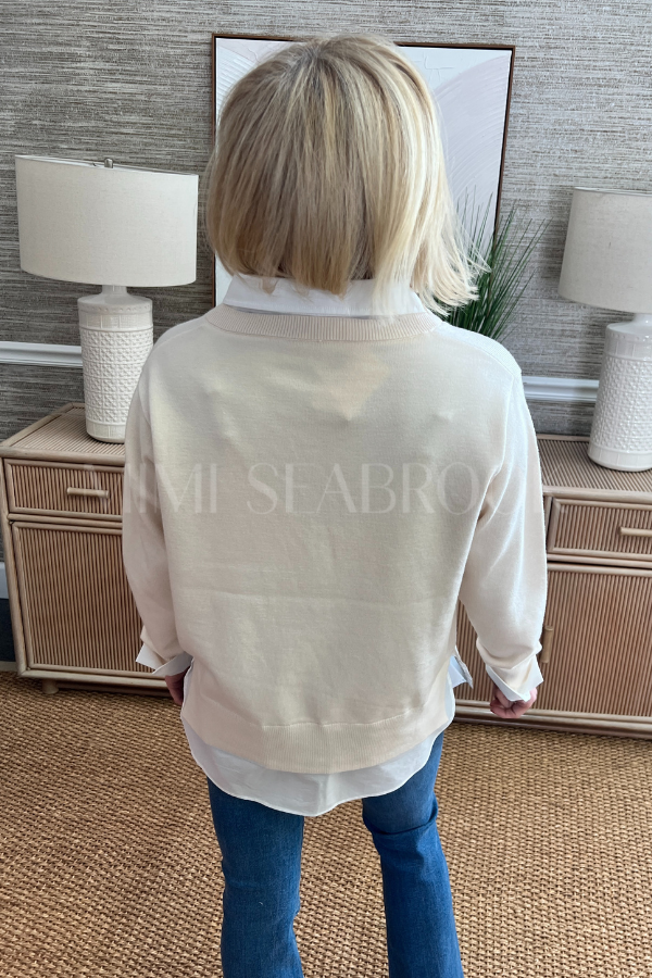 Whelan sweater top, cream/white