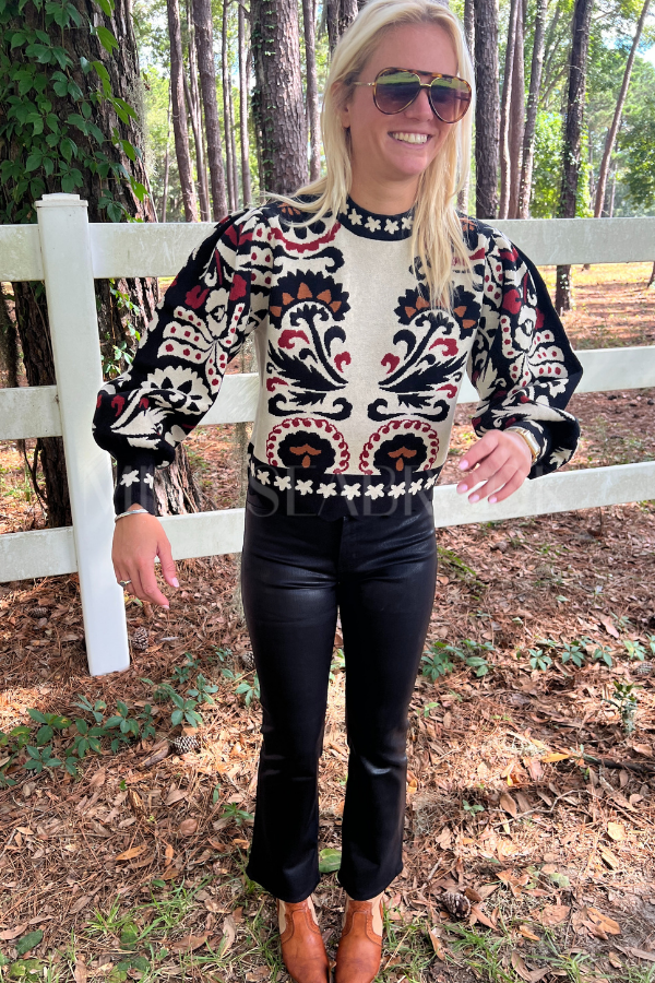 Winter Tapestry Stripes Knit Sweater by Farm Rio