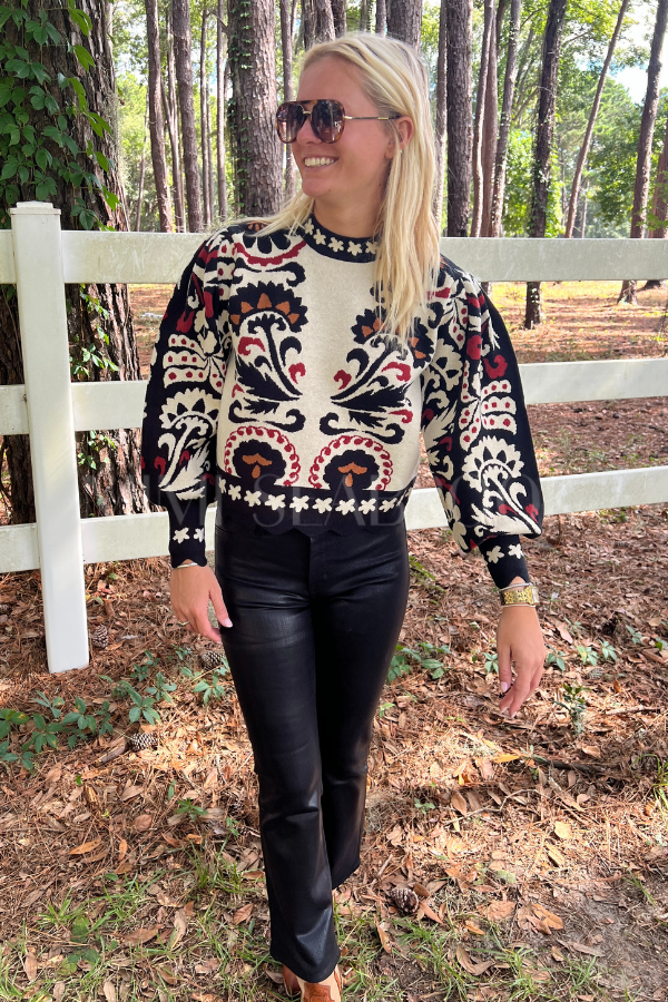 Winter Tapestry Stripes Knit Sweater by Farm Rio