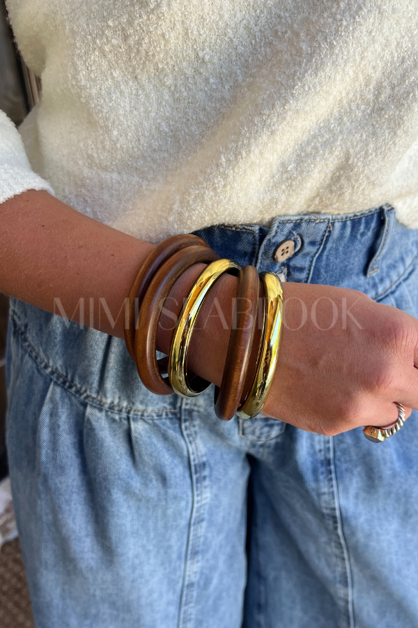 Wood and gold bracelet set