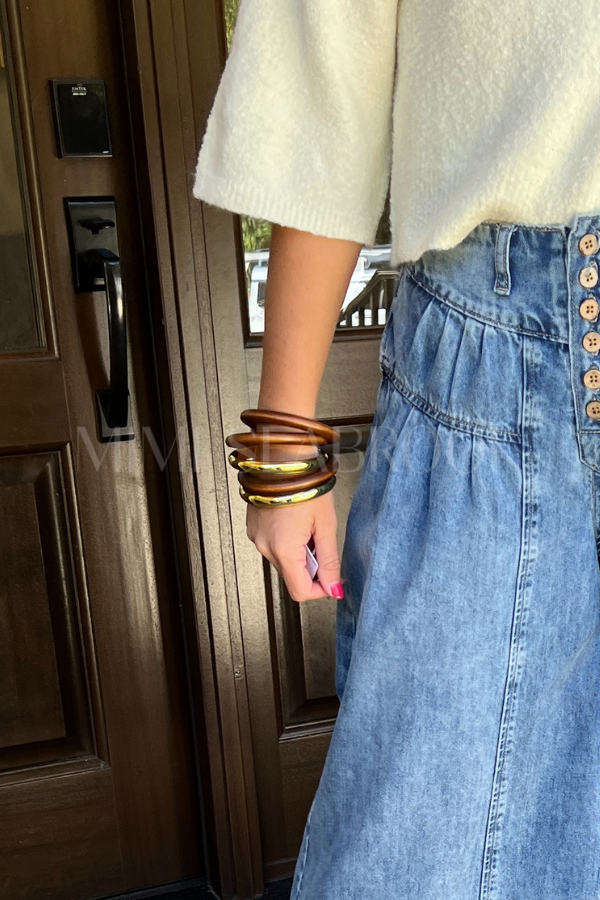 Wood and gold bracelet set