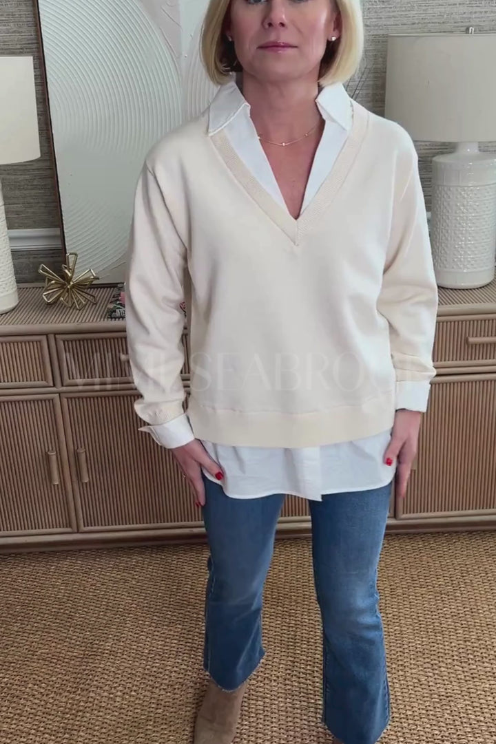 Whelan sweater top, cream/white