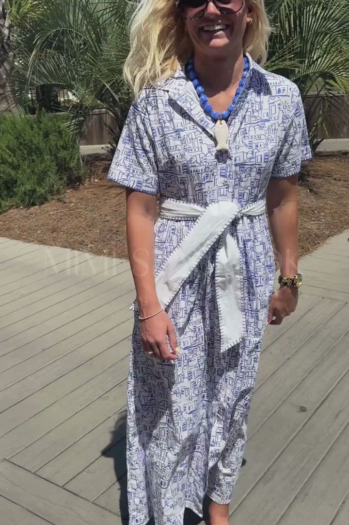 Corina maxi dress, blue print
