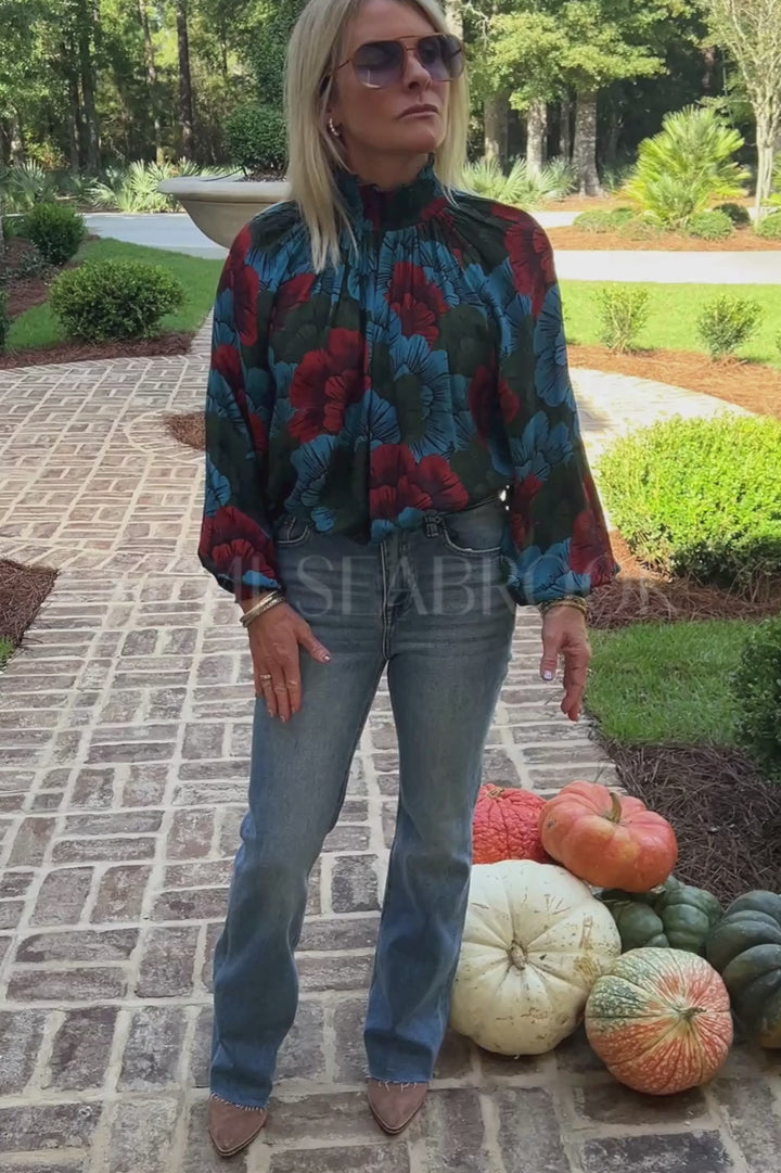 High Neck Blouse, Madrid Blue by Oliphant