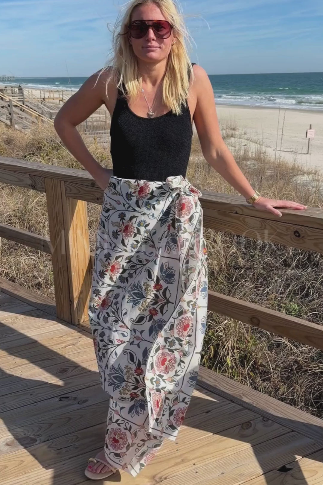 Stitched Garden Off-White Sarong by Farm Rio