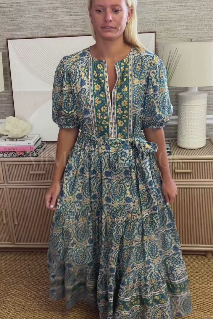 Puff Sleeve Maxi Dress, Izmir Teal by Oliphant