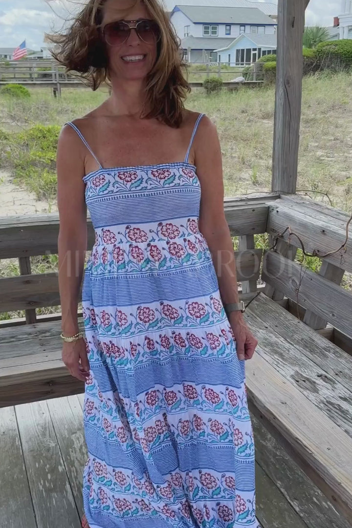 Smocked Back Maxi Dress, Borrego Navy by Oliphant