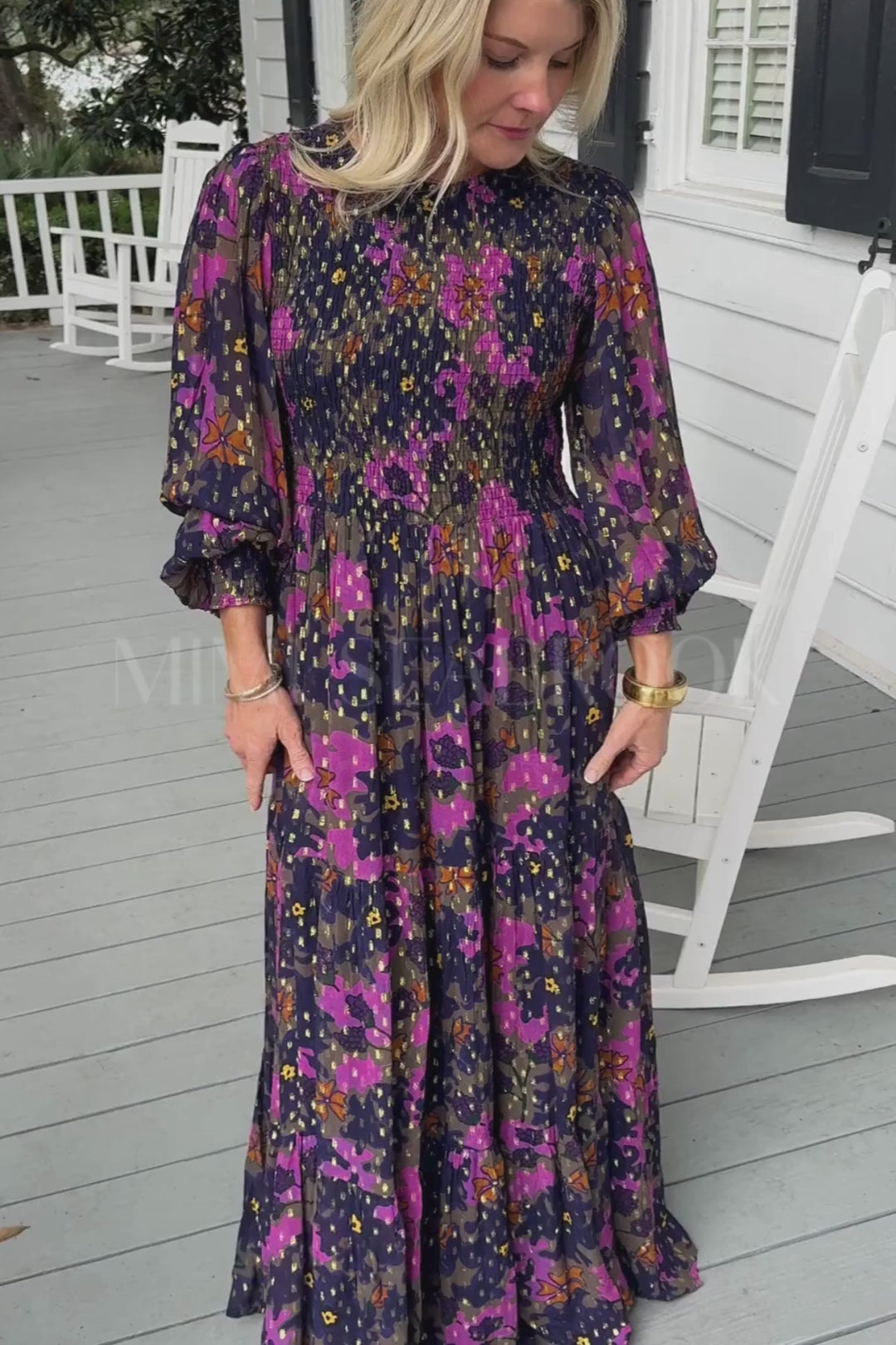 Smocked Top Maxi Dress, Suzani Navy by Oliphant