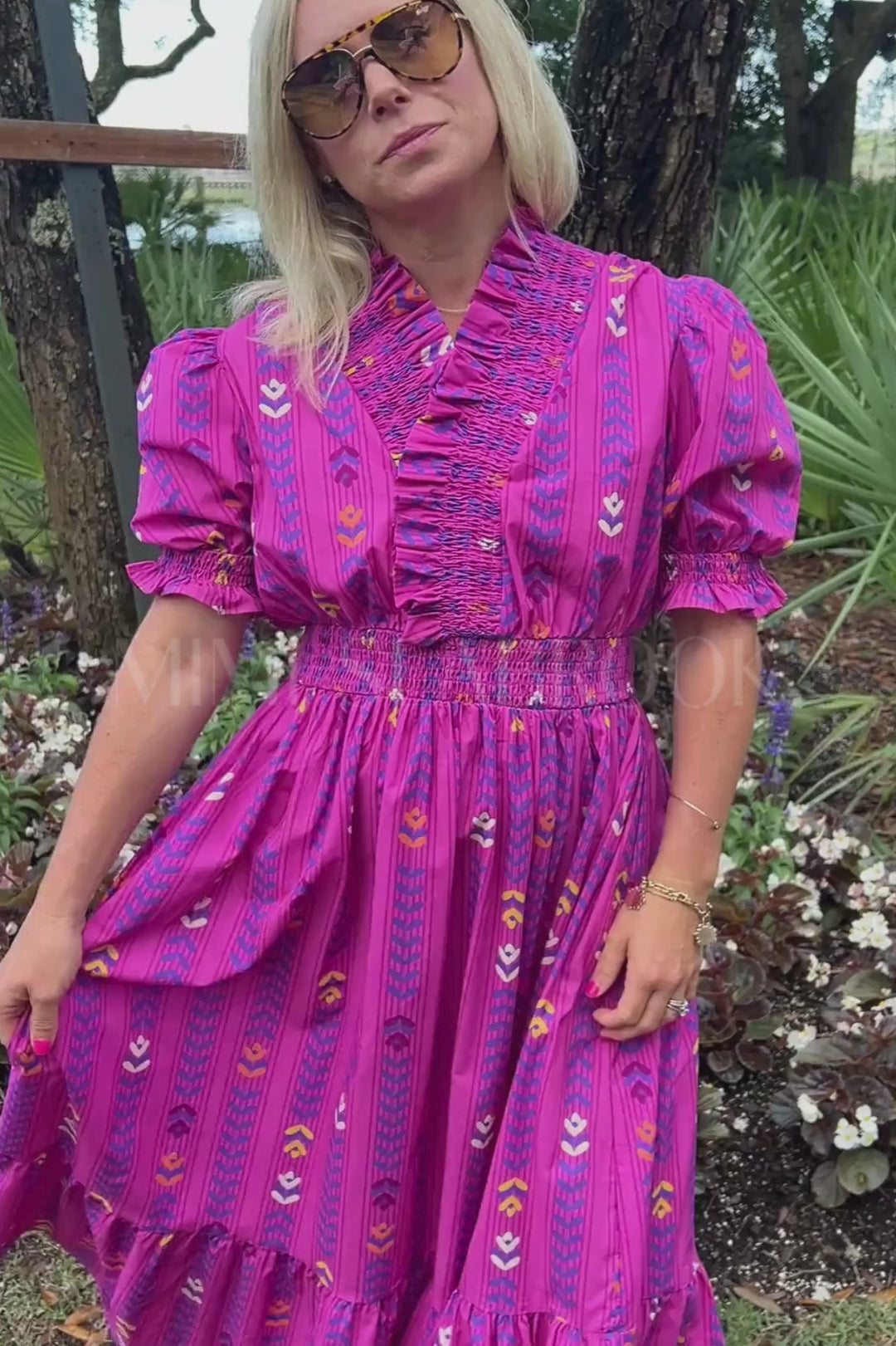 Skyline dress, magenta multi