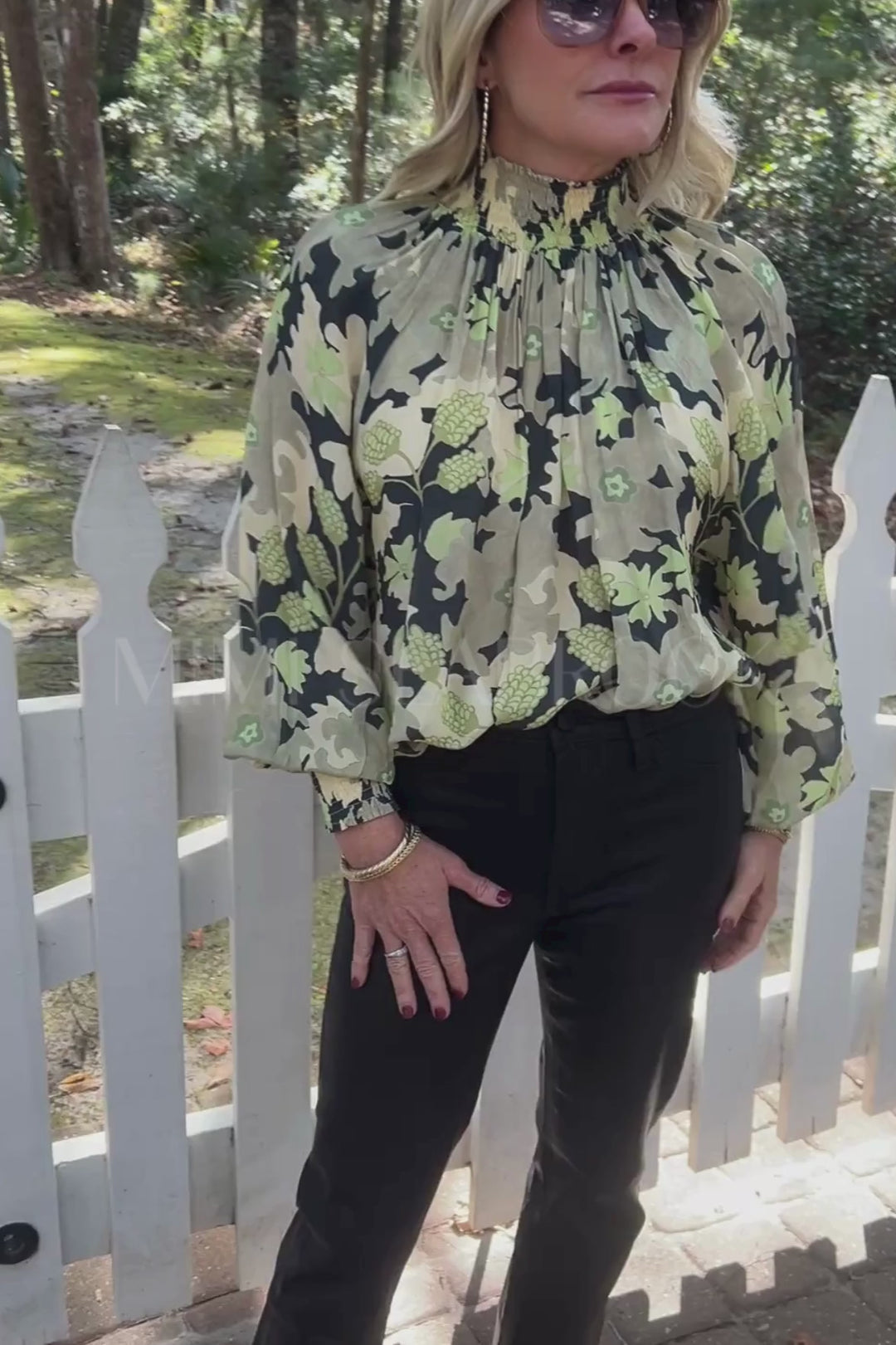 High Neck Blouse, Suzani Charcoal by Oliphant