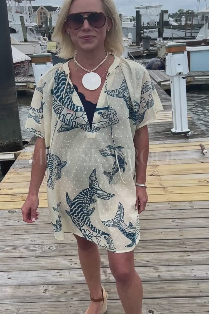 Duck Key Cover up Dress by King + Pitt, silver king print