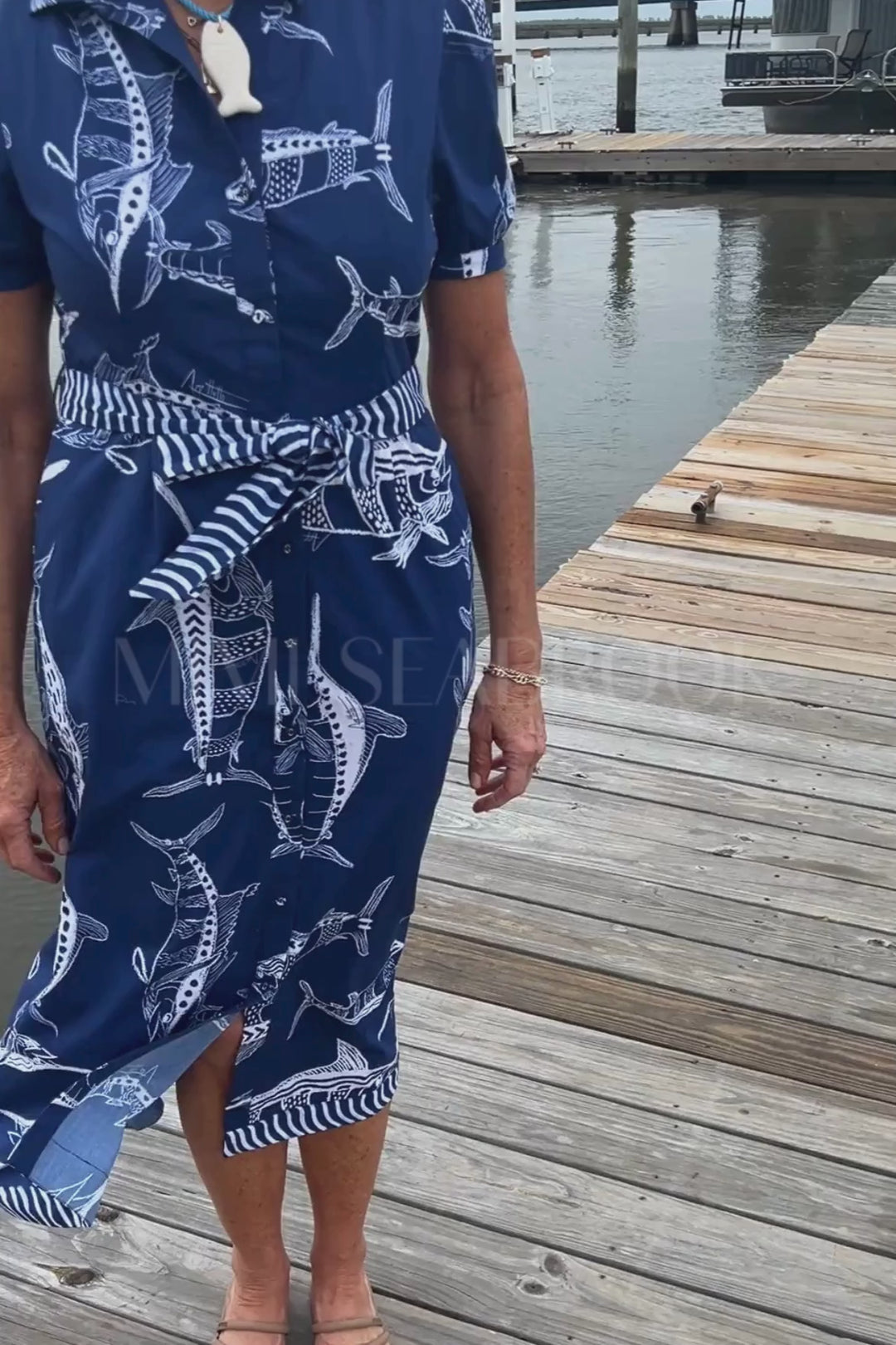Plantation Key Dress by King + Pitt, blue billfish print (pre-order)
