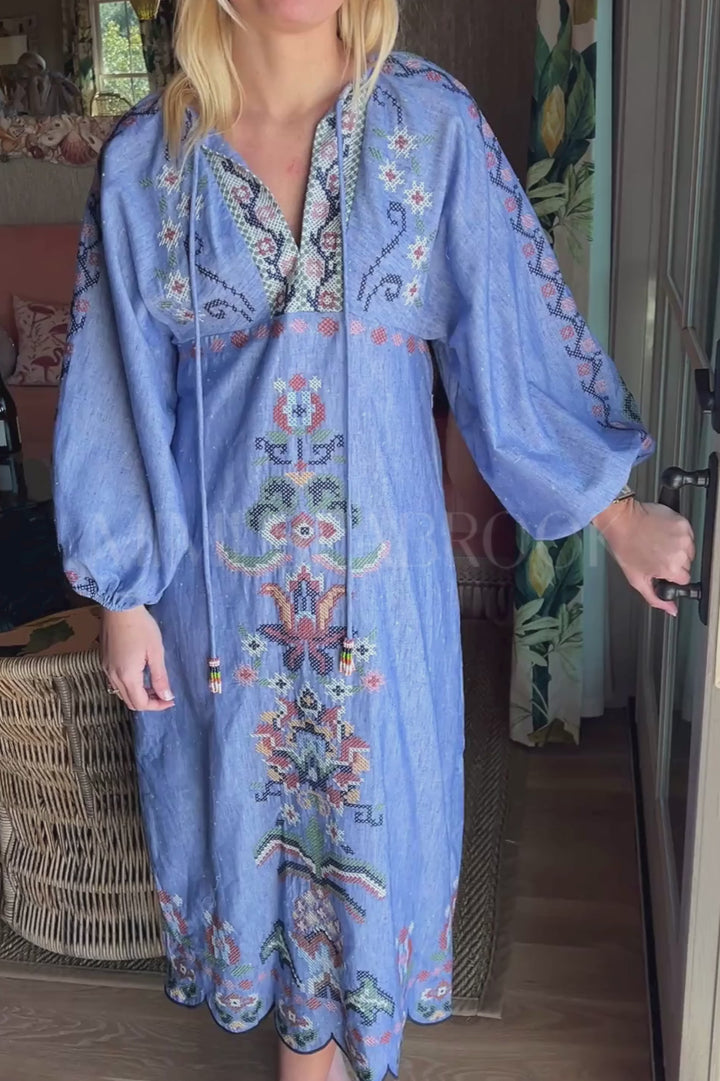Garden Tapestry Blue Embroidery Midi Dress by Farm Rio