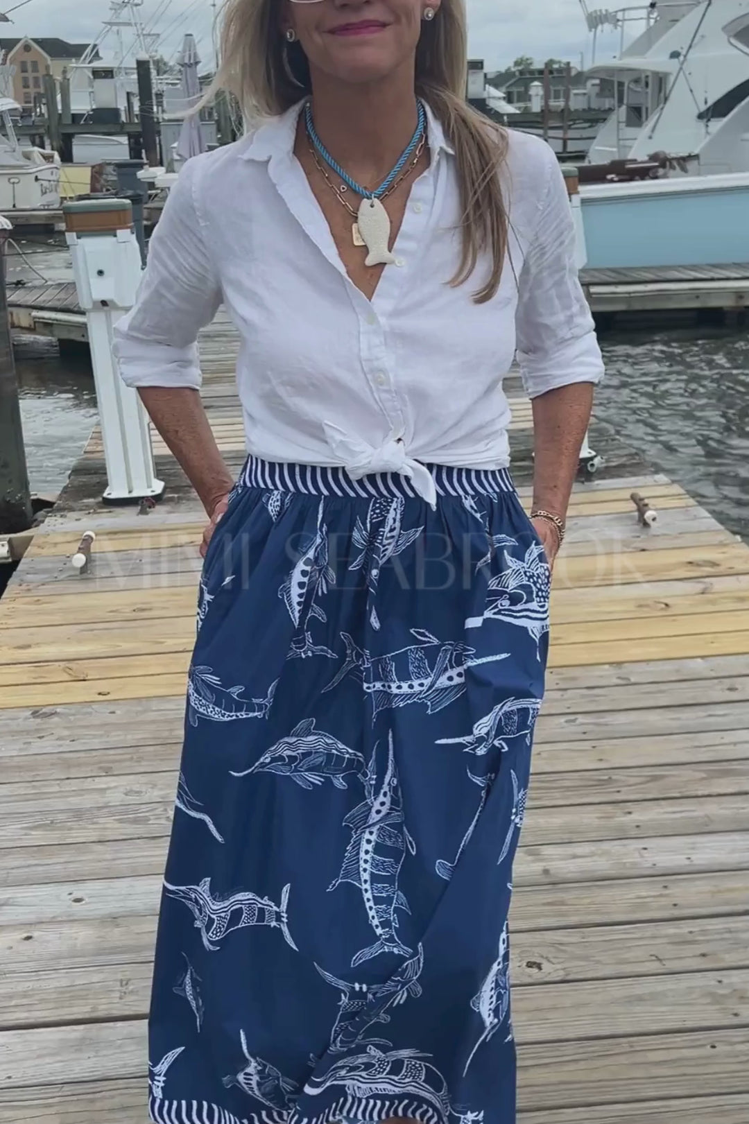 Islamorada Skirt by King + Pitt, blue billfish print (pre-order)