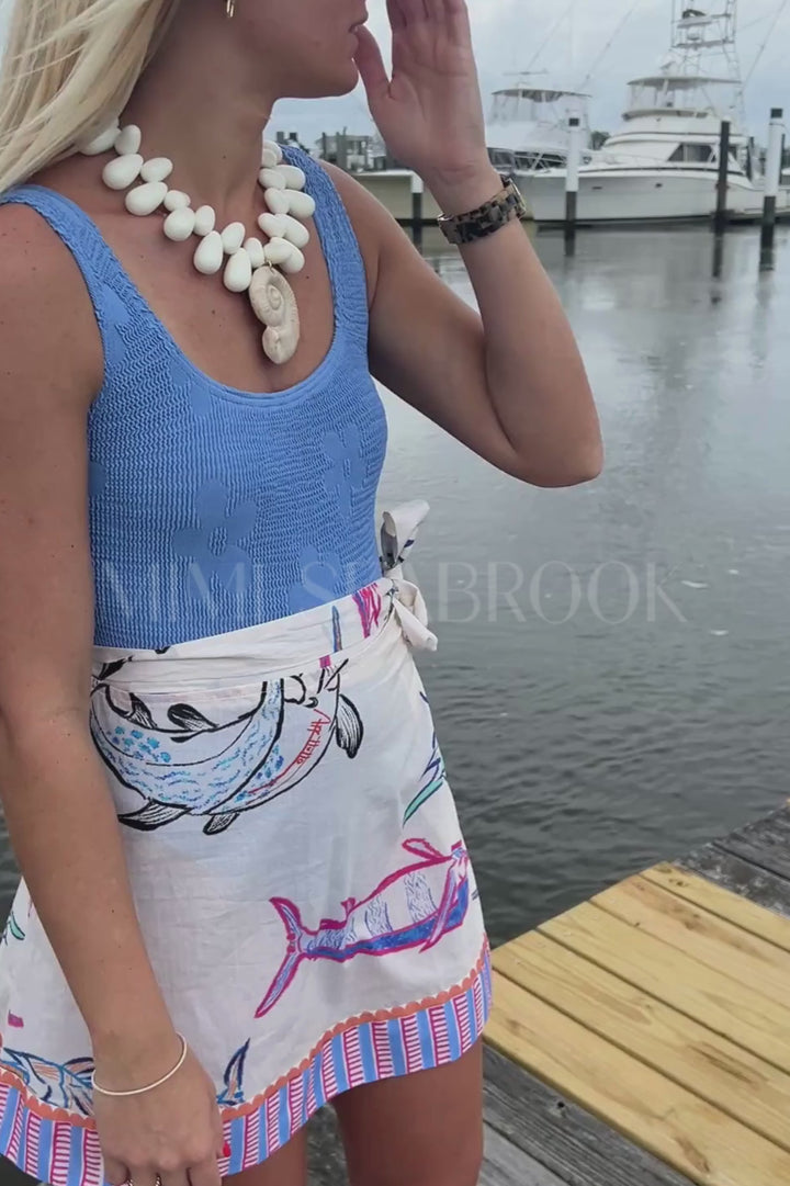 Cheeca Wrap Skirt Coverup aka “The Marge” by King + Pitt, chroma reef print