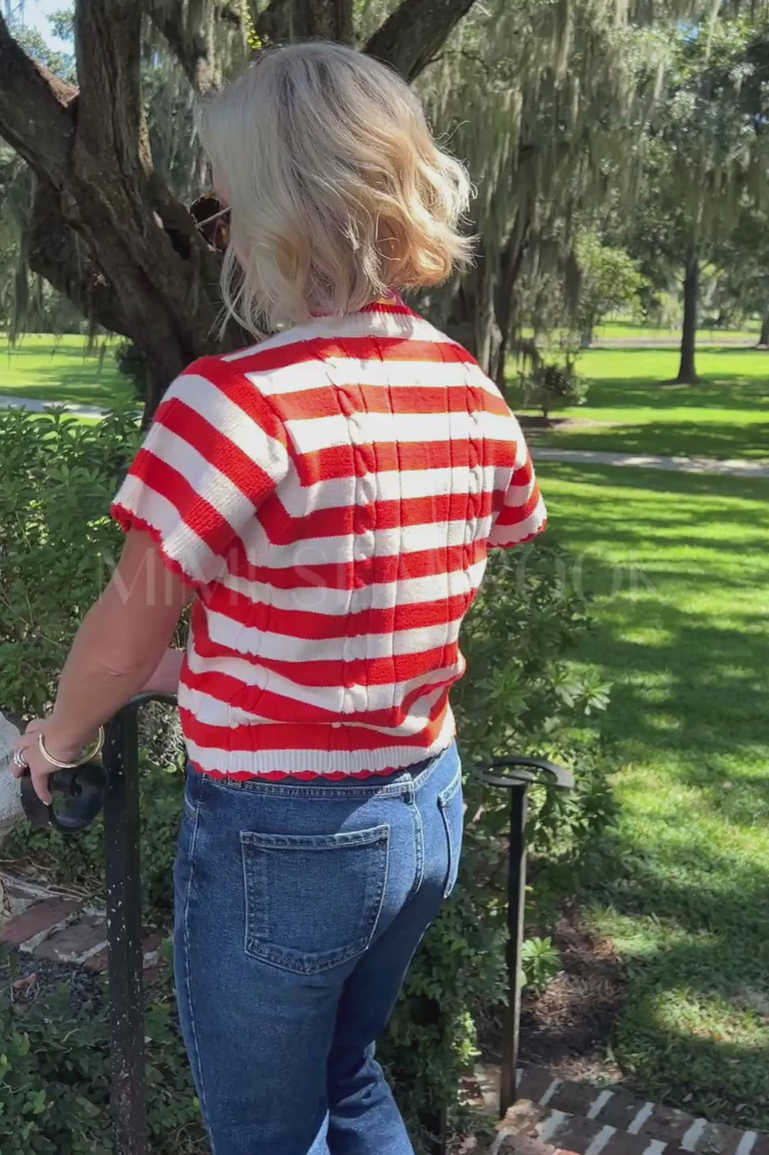 Dani sweater top, orange and white