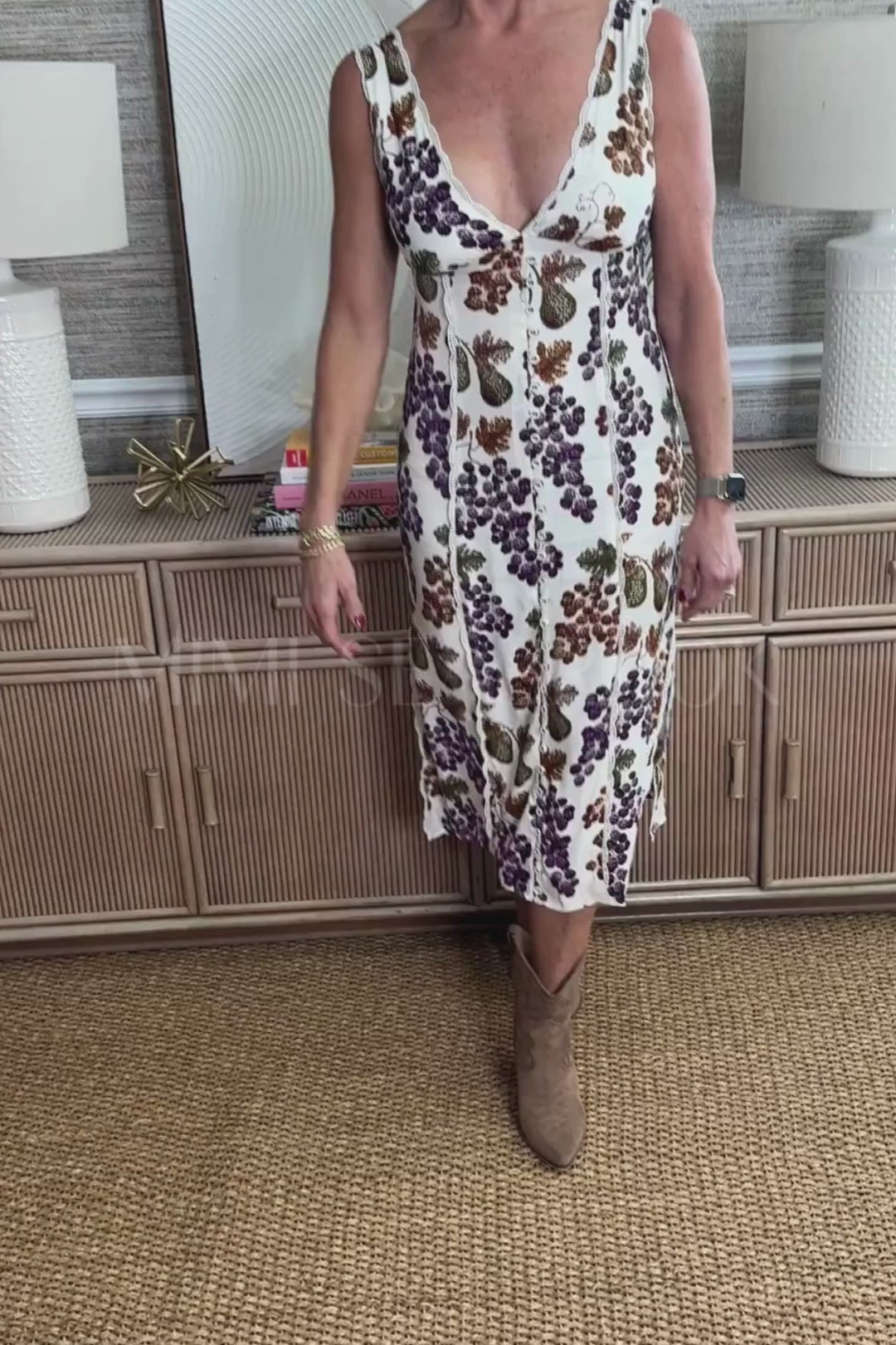 Grape Garden Cream Sleeveless Midi Dress by Farm Rio