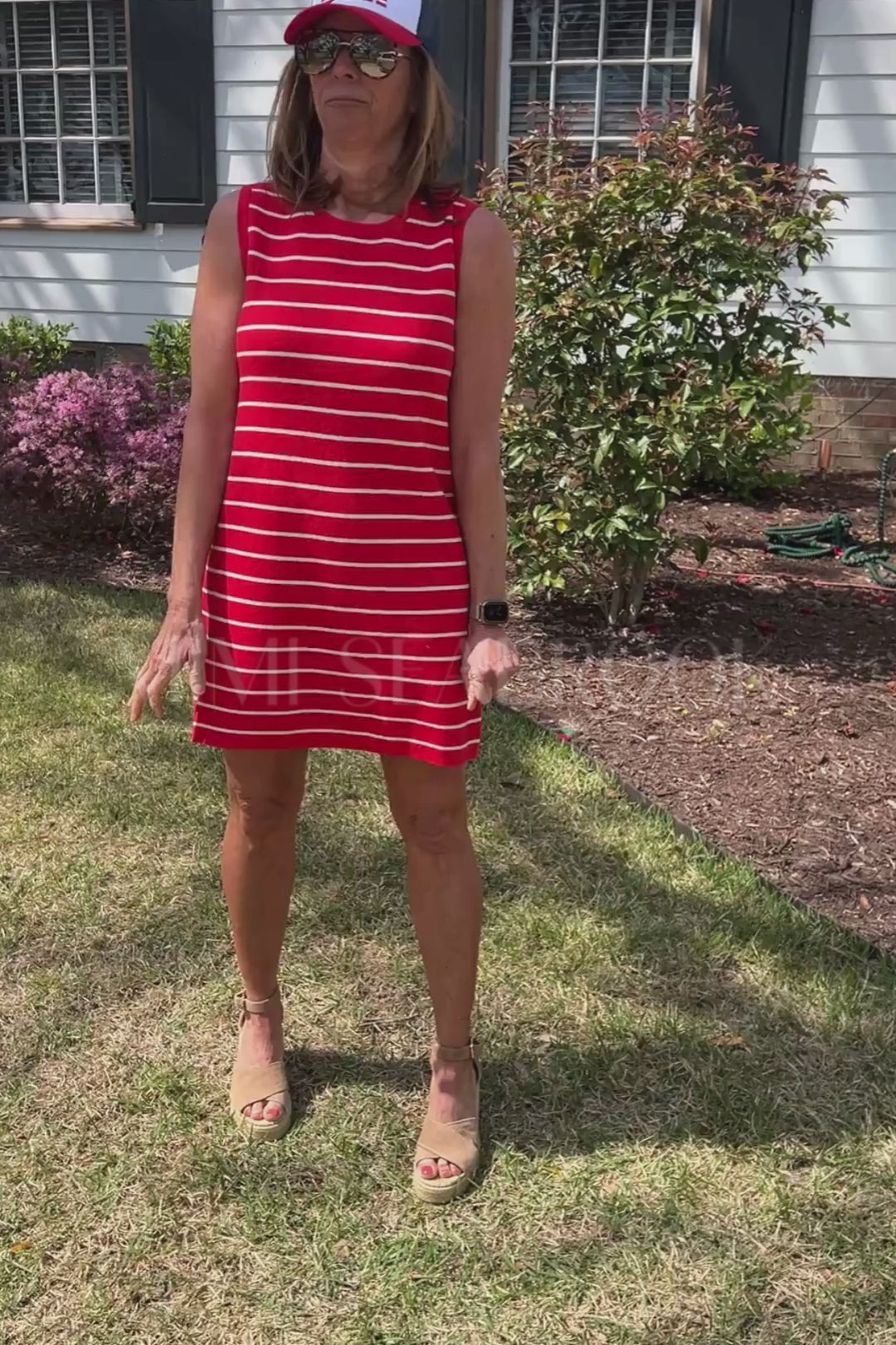 Crafton dress, poppy/off white