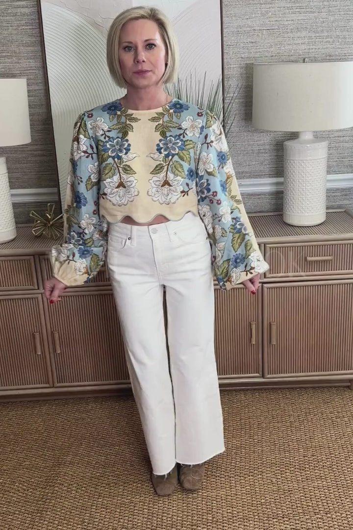 Garden Scarf Blue Long Sleeve Blouse by Farm Rio