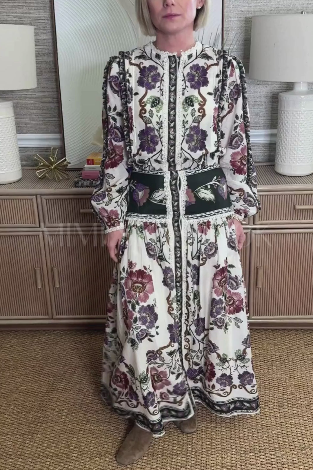 Rococo Flowers Cream Midi Skirt by Farm Rio