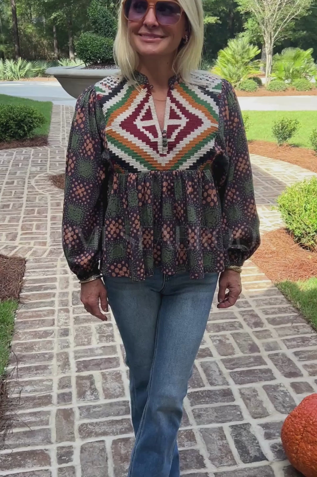 Mandarin Balloon Top, Matrix Green by Oliphant