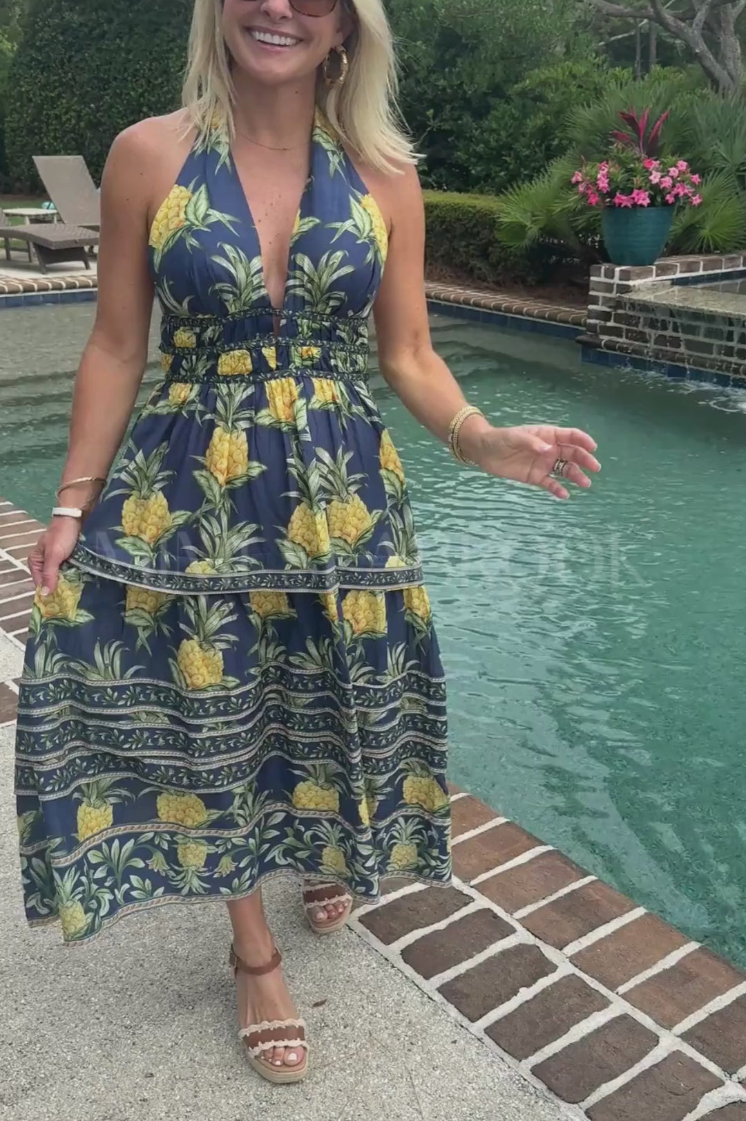 Delicate Pineapple Navy Blue Midi Dress by Farm Rio