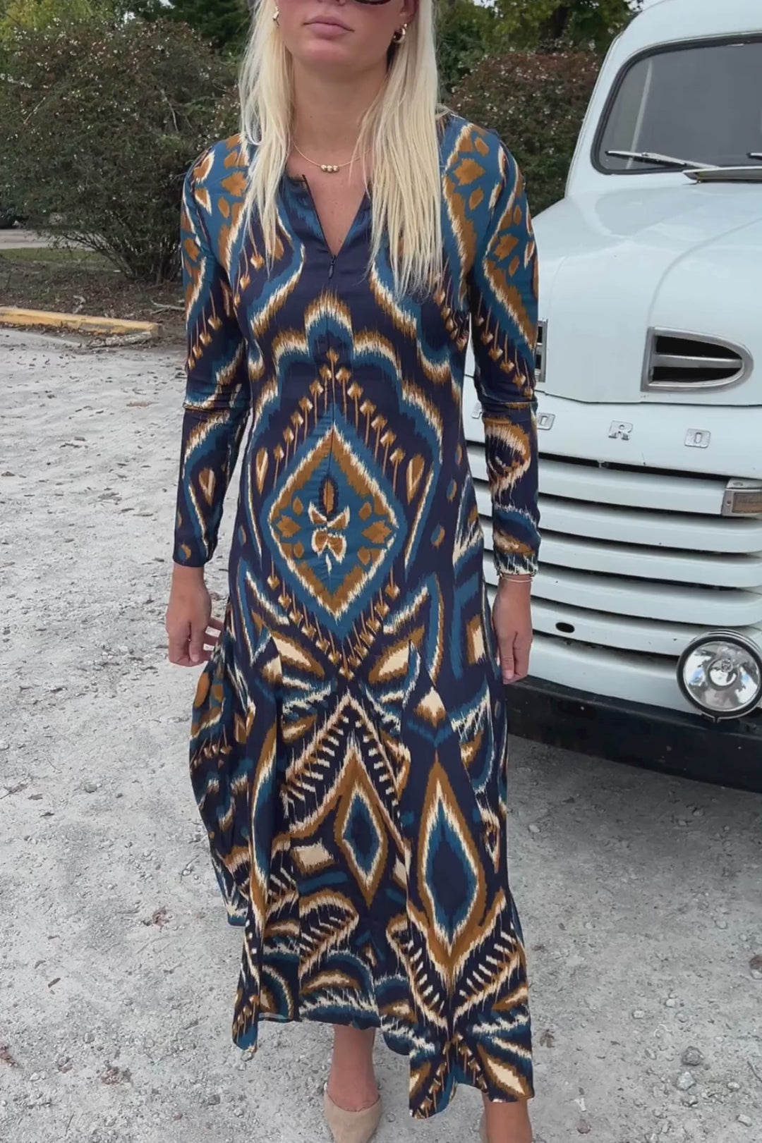 Pineapple Ikat Blue Maxi Dress by Farm Rio