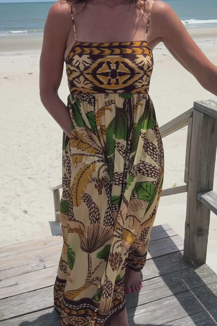 Foliage Sketch Sand Maxi Dress by Farm Rio
