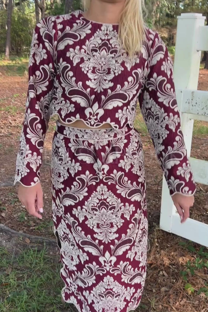 Bicolor Jacquard Waves Midi Skirt by Farm Rio