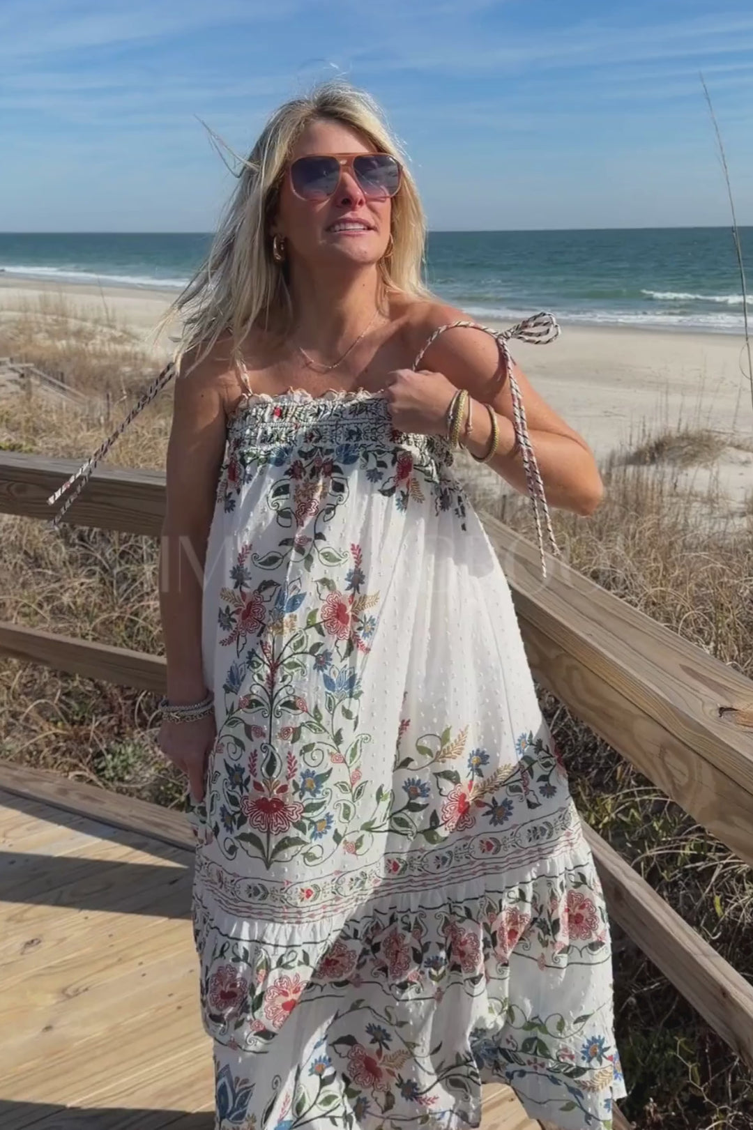 Stitched Garden Off-White Long Dress by Farm Rio