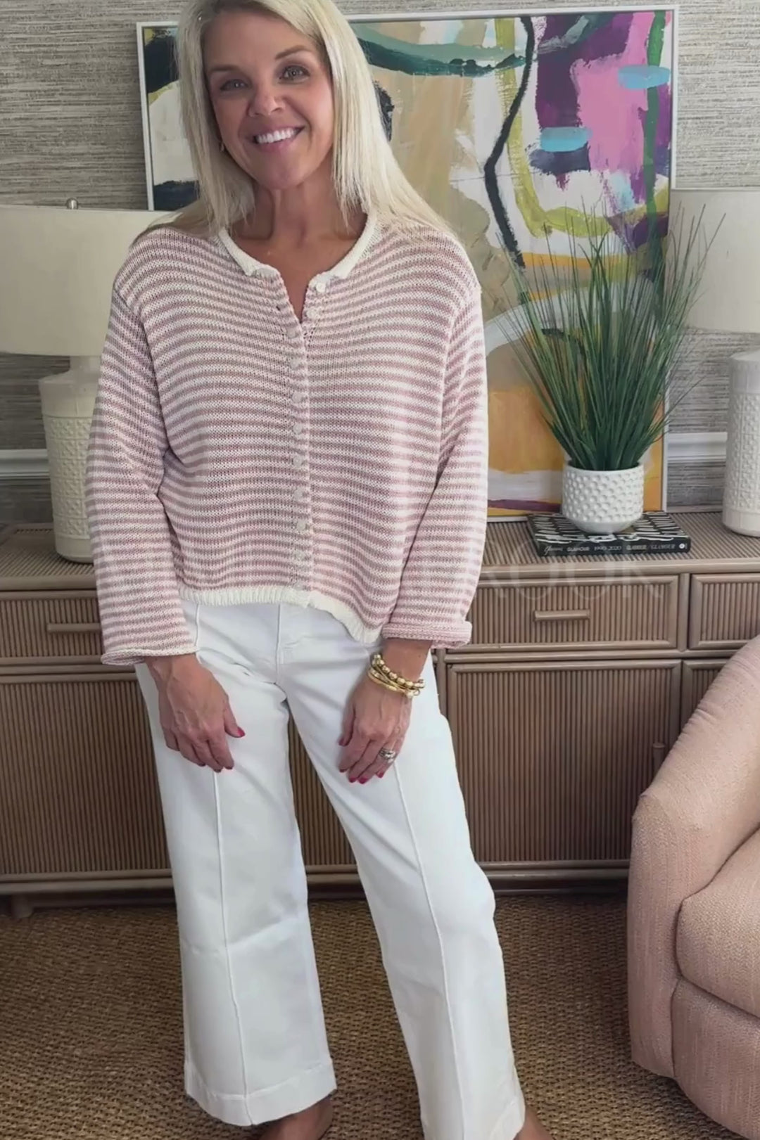 Cyrus sweater, rose/white