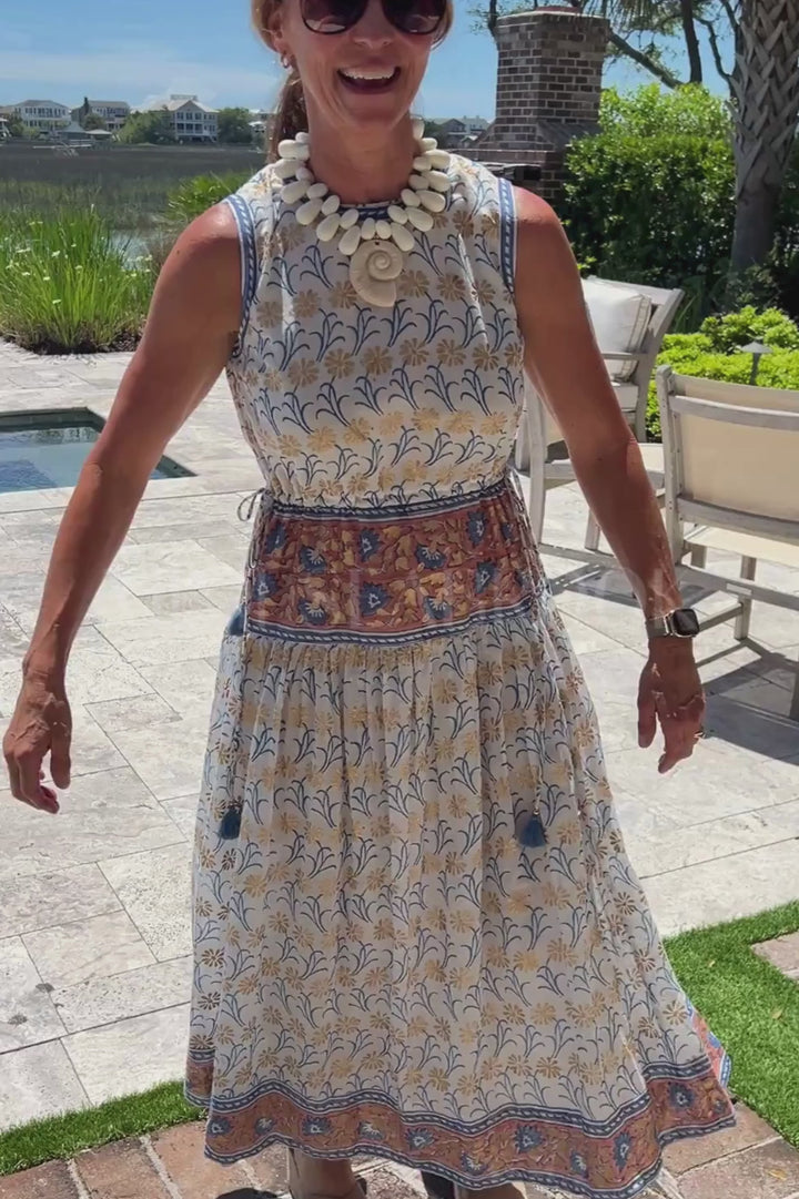 Piped Maxi Dress, Geneva Blue by Oliphant