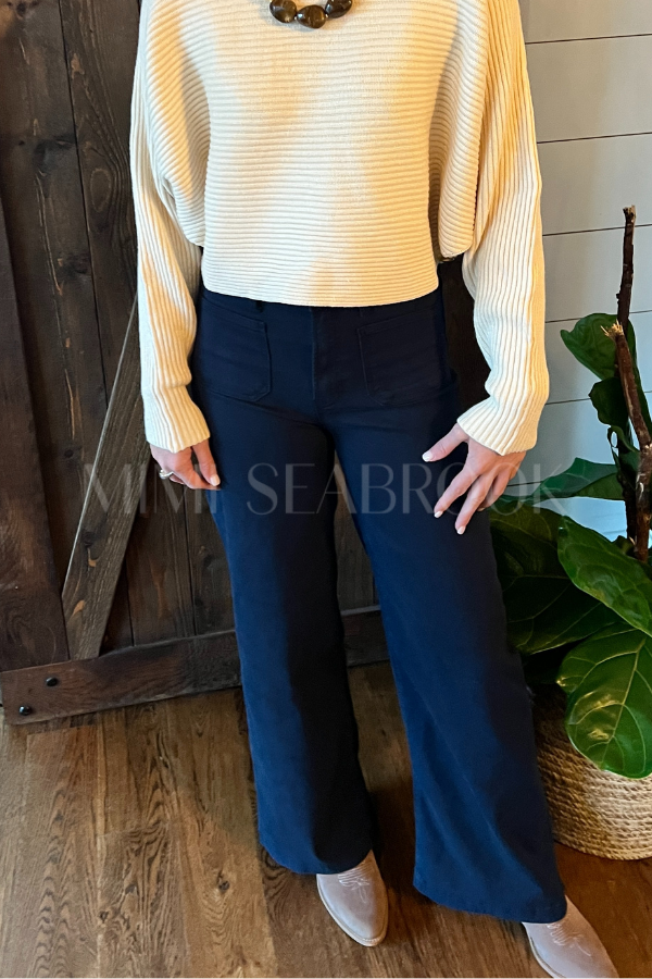 Reina high rise wide leg jeans, navy