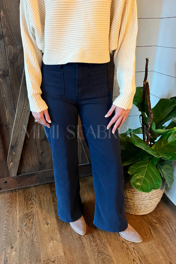 Reina high rise wide leg jeans, navy